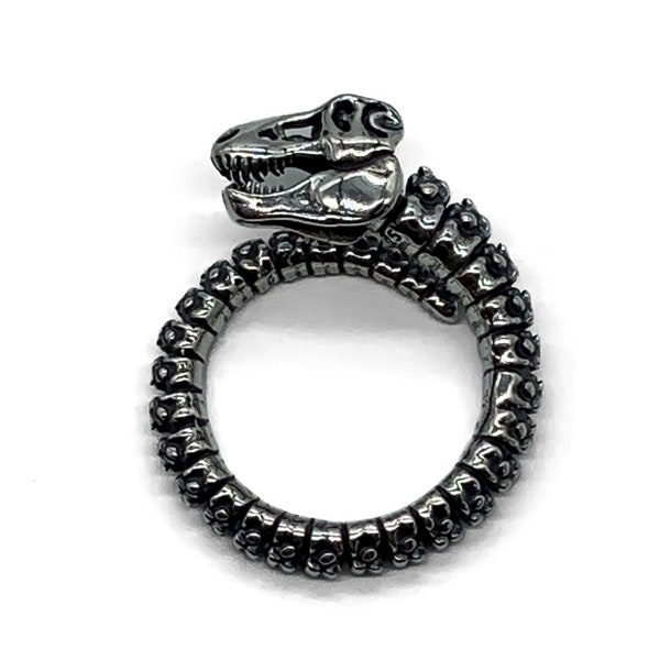 Vintage Sterling Silver T-Rex Dinosaur Skeleton Bypass Ring Size 8/ Sterling Silver Dinosaur Ring/ Sterling Silver Bones Ring/ T-Rex Ring