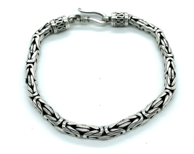 Vintage Bali Style Sterling Silver Byzantine Chain Bracelet 8
