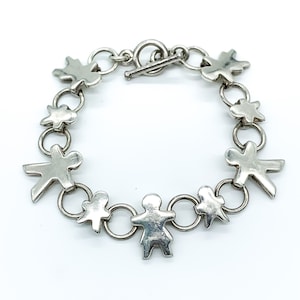 Vintage Sterling Silver Family Link Bracelet - Mother Child Design