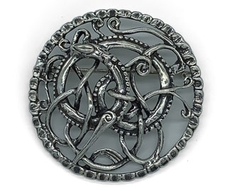 Vintage celta vikingo plata esterlina dragón serpiente nudo pin broche / broche de dragón celta / broche de dragón vikingo / broche de serpiente de ley