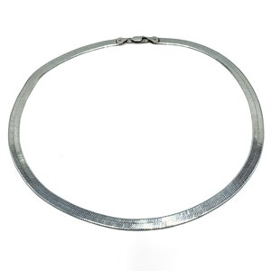 Vintage Sterling Silver Herringbone Chain Necklace - Wide Flat Collar 20&quot;