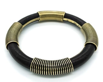 Bracciale rigido vintage Bottega Veneta in pelle: vermeil d'argento sterling, designer italiano