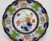 Antique Set of 4 Imari Chinoiserie Ironstone China Scalloped Flow Blue Plates Set of Four Antique Chinoiserie Plates Antique Dinnerware