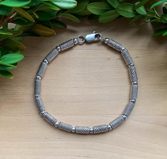Vintage Sterling Silver Bead Bracelet 7"/ Vintage Sterling Bracelet/ Vintage Sterling Silver Bead Bracelet/ Sterling Rope Bead Bracelet
