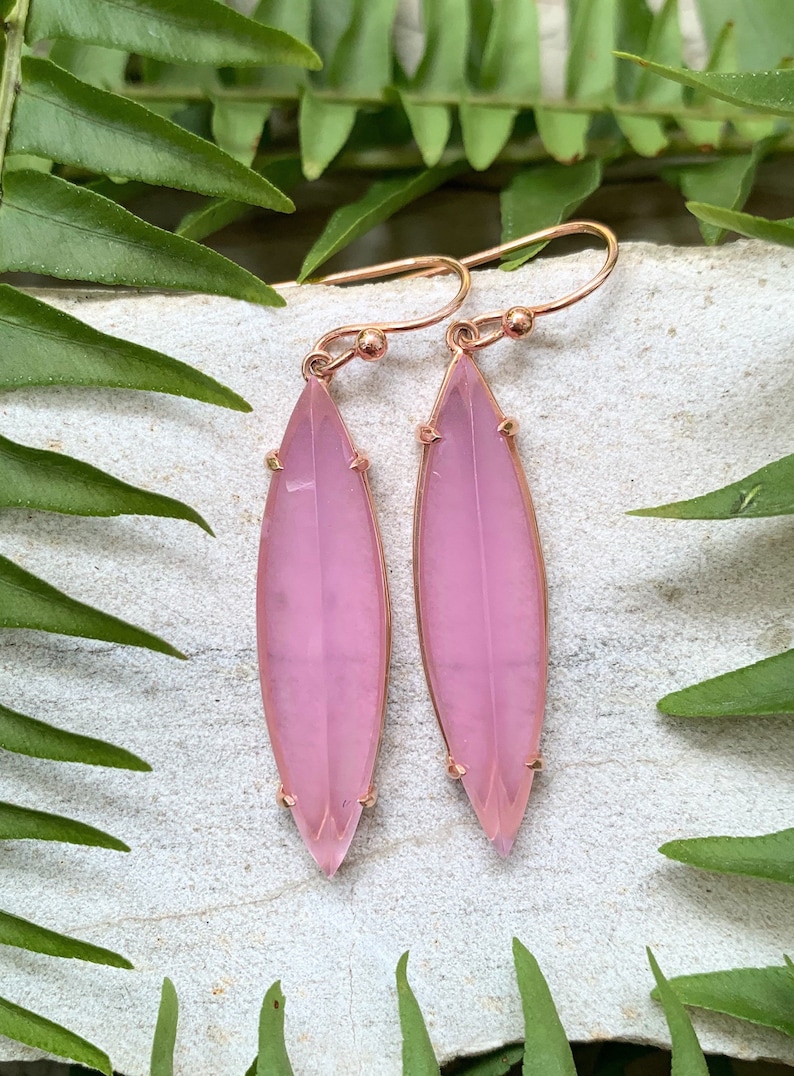 14k Rose Gold Sterling Silver Pink Chalcedony Kite Earrings Rose Gold Pink Chalcedony Earrings 14k Chalcedony Earrings Chalcedony Kite