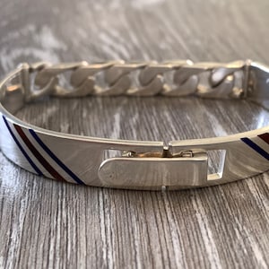 Vintage Gucci Sterling Silver Red Blue Enamel Striped Sporty Bracelet 7&quot;/ Vintage Gucci Sterling Silver Bracelet/ Gucci Enamel Bracelet/ Red