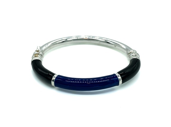 Vintage Sterling Silver Blue Black Enamel Bangle … - image 1