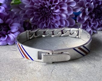 Gucci Black Leather GG Logo Sterling Silver Bangle Bracelet