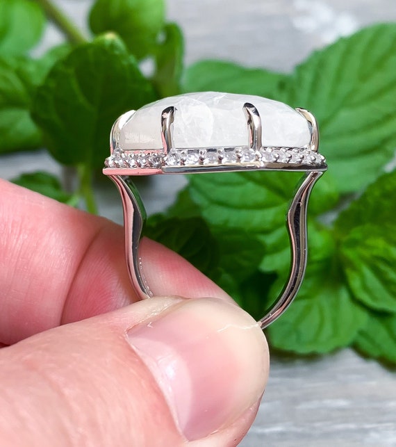 Vintage Sterling Silver Octagon Moonstone White S… - image 7