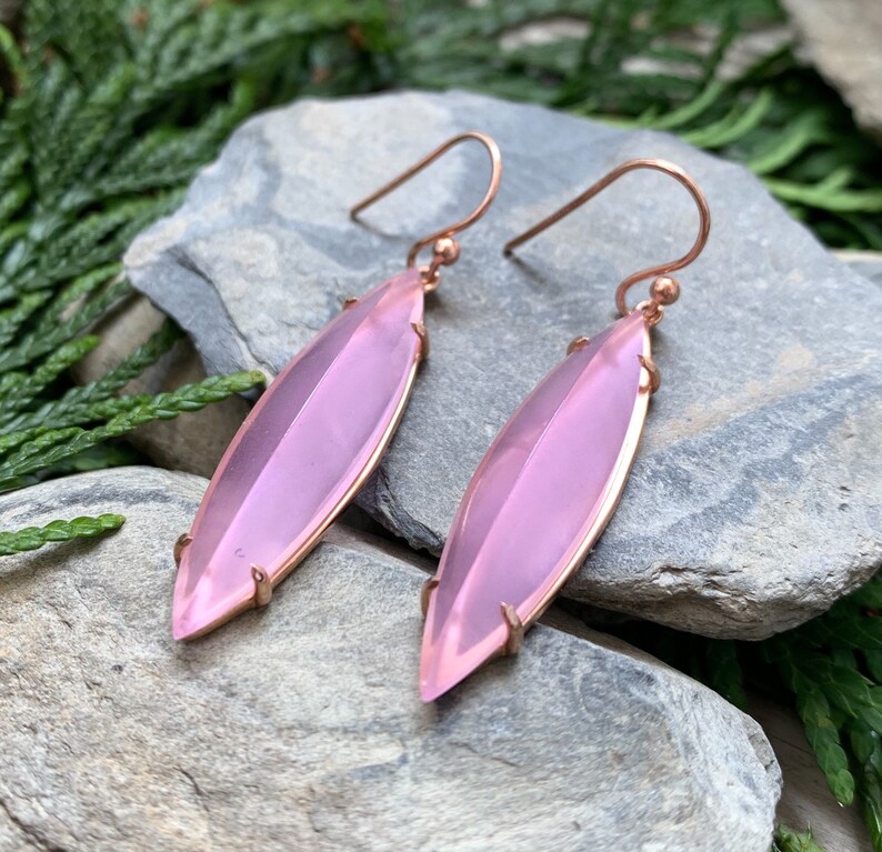 14k Rose Gold Sterling Silver Pink Chalcedony Kite Earrings Rose Gold Pink Chalcedony Earrings 14k Chalcedony Earrings Chalcedony Kite