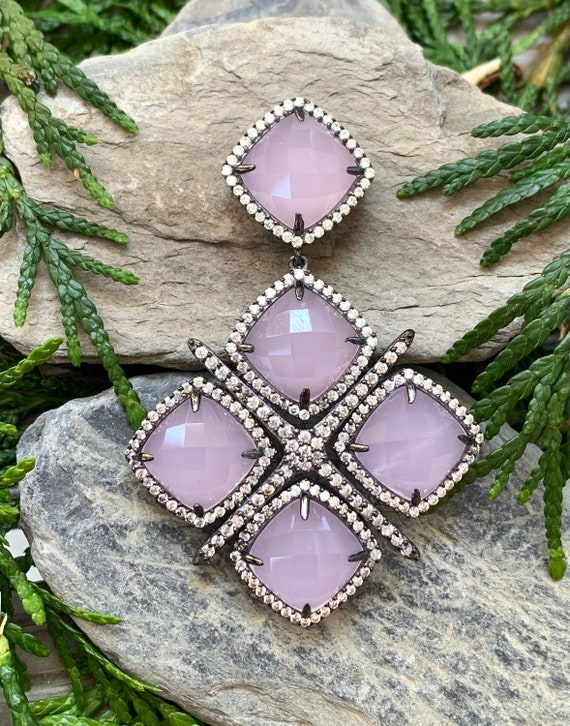 Vintage Black Rhodium Sterling Silver Rose Quartz White Topaz Pendant Starburst Sterling Silver Rose Quartz Pendant Pink Gemstone Pendant Etsy