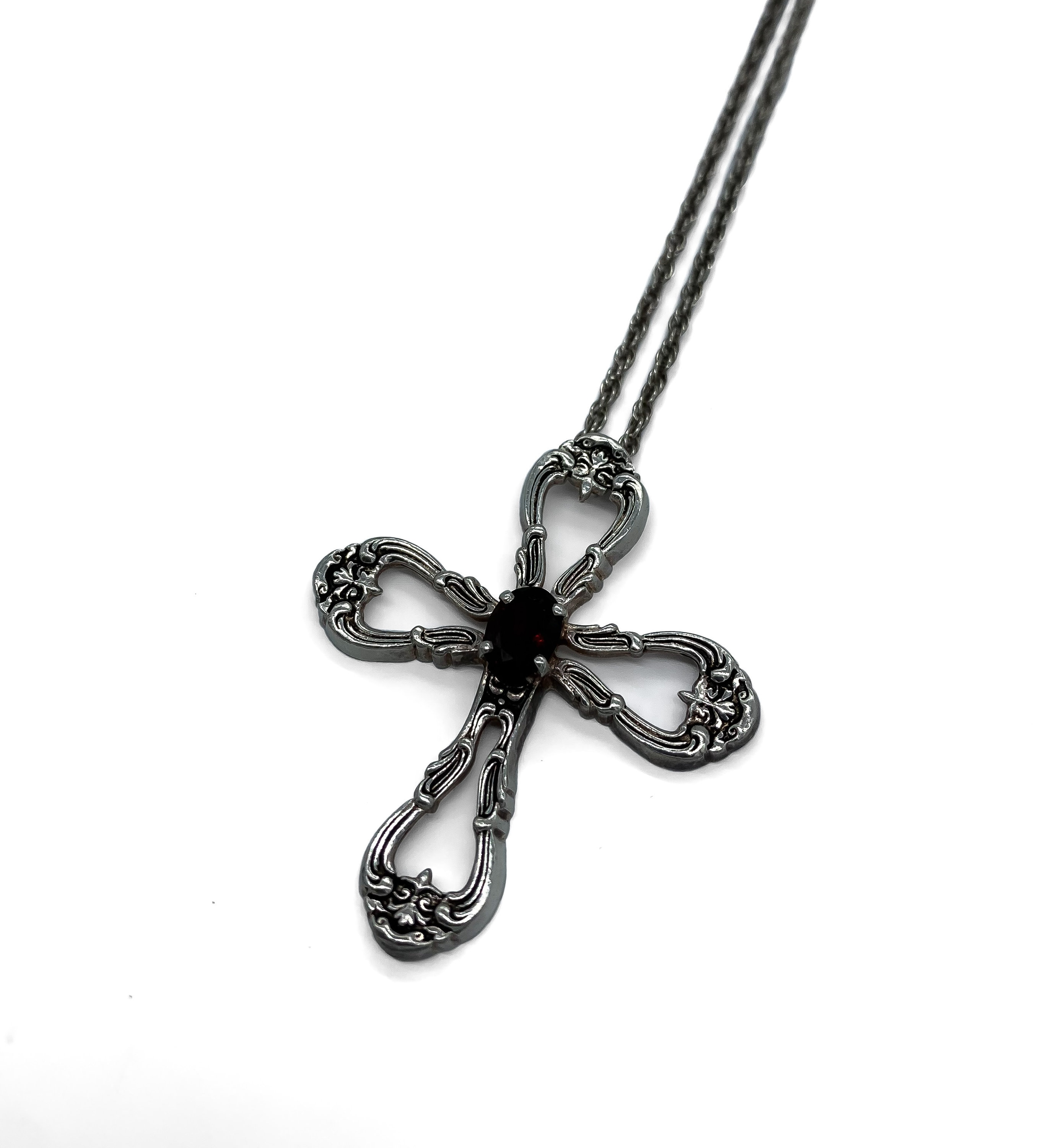 Vintage Gorham Sterling Silver Garnet Cross Pendant Necklace 28 ...