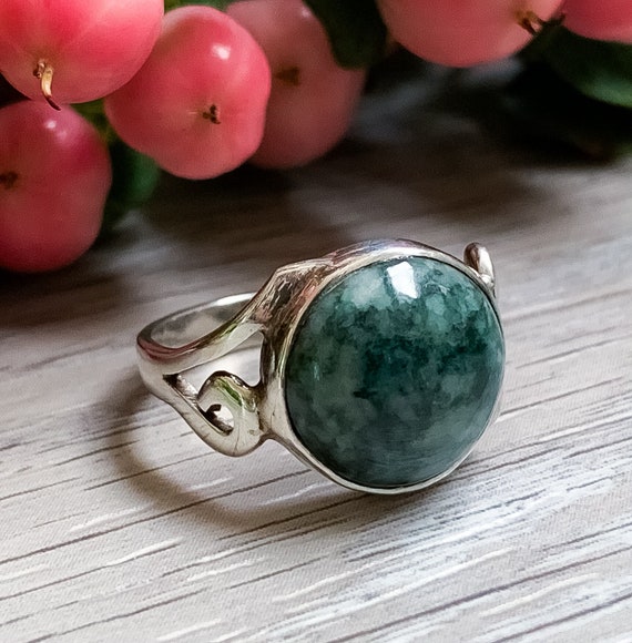 Vintage Sterling Silver Moss Agate Ring Size 6/ Vintage Sterling Ring/ Sterling Silver Ring/ Agate Ring/ Moss Agate Ring/ Cabochon Ring