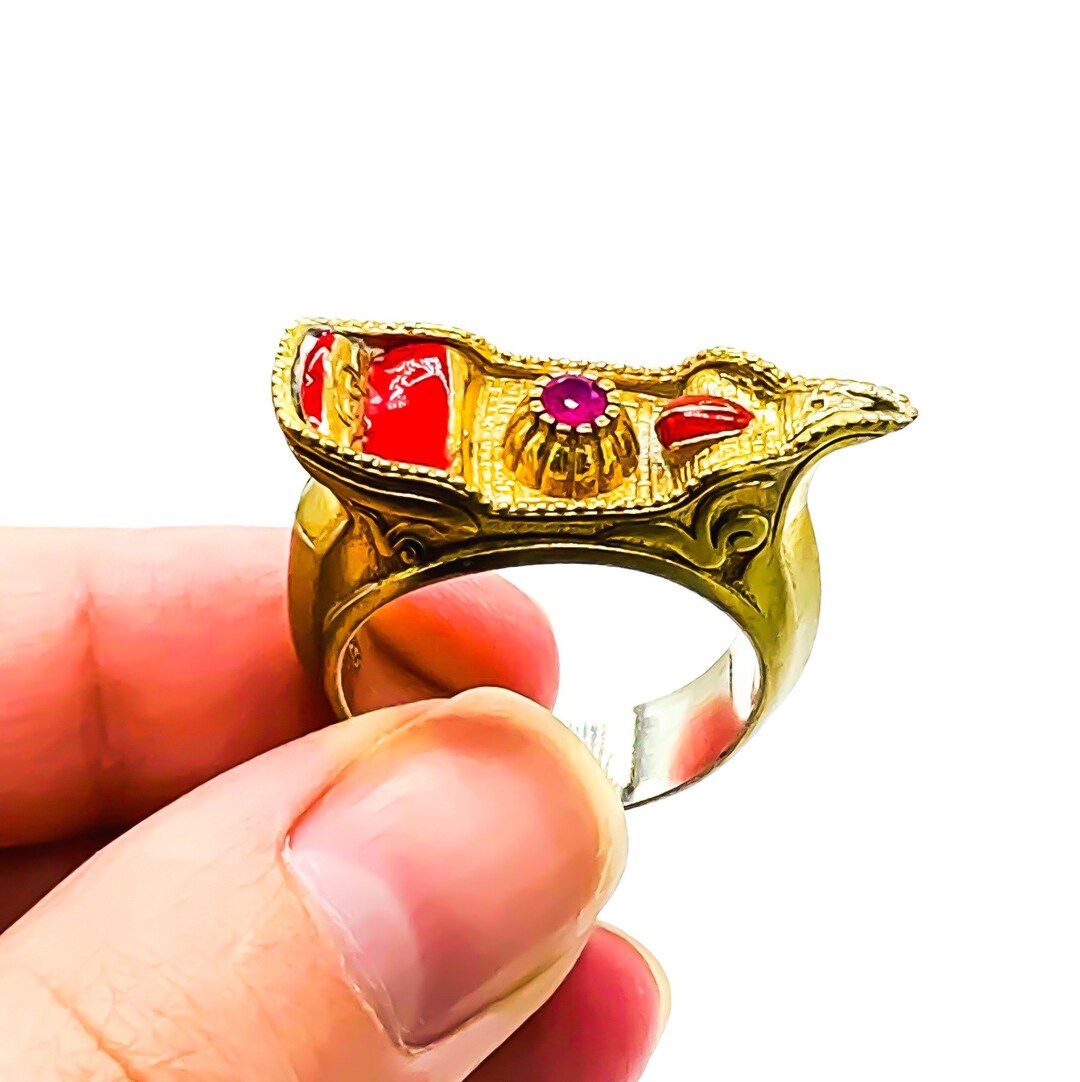 Boat Gondola Ruby Sterling Silver Bronze Enamel Ring Size 9.5/ Italian