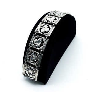 Antikes viktorianisches Sterling Silber Ahornblatt Glied Armband 6,5 "/ antikes viktorianisches Sterling Silber Armband / antikes Sterling Blatt Armband