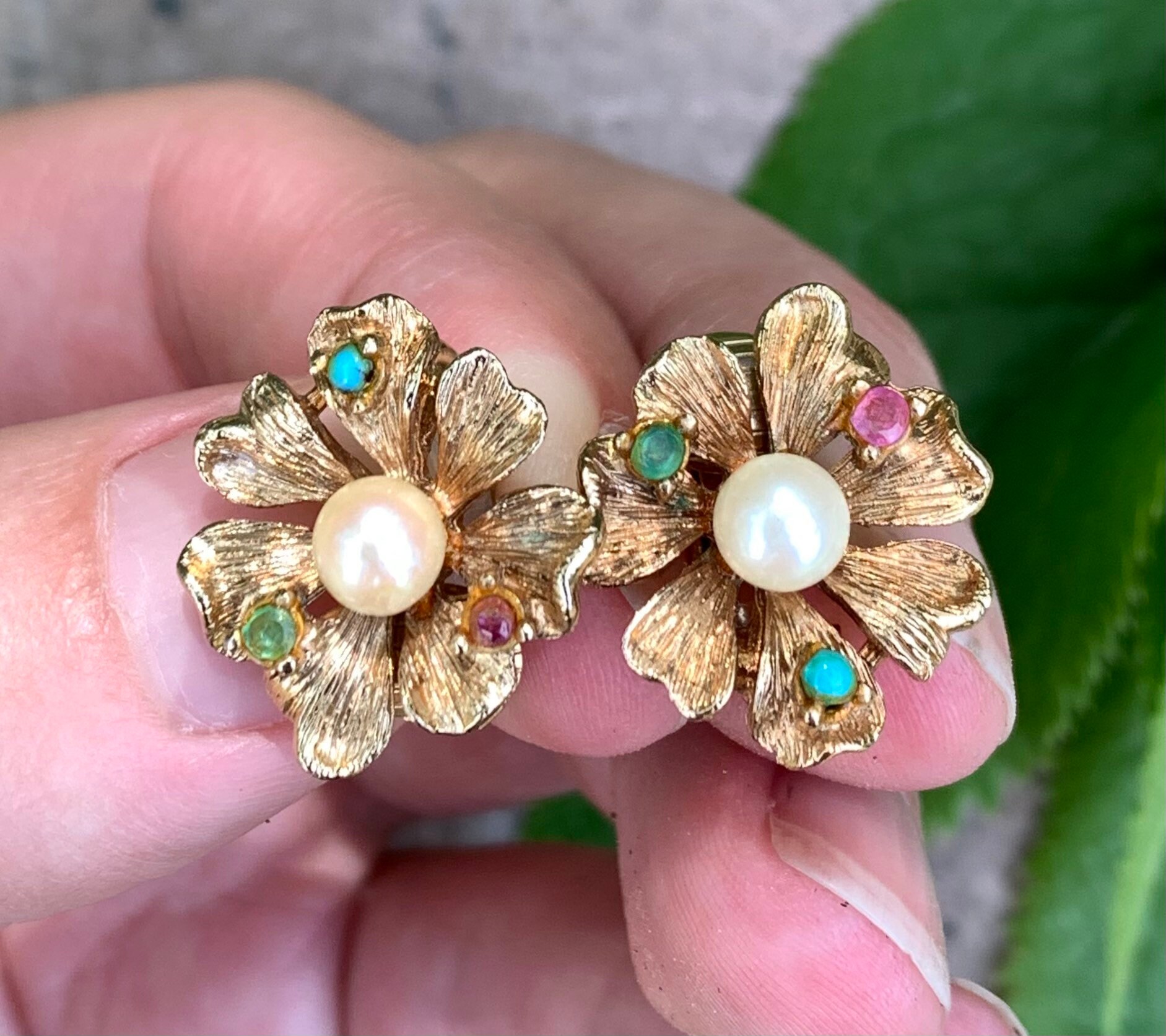 女性に人気！ Century Mid Vintage Flower Gold Pearl Faux Rhinestone Paste ビーズ、ガラス