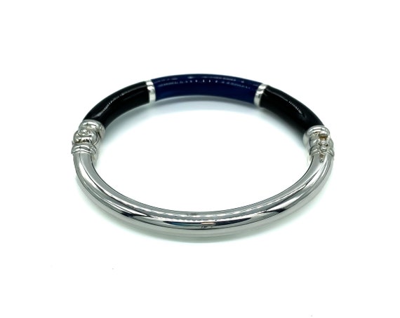 Vintage Sterling Silver Blue Black Enamel Bangle … - image 5