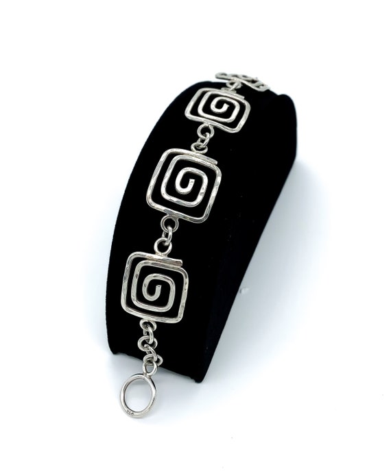 【Vintage Silver】 Square Link Bracelet Vintage MODERNIST Square Link Sterling Silver Bracelet