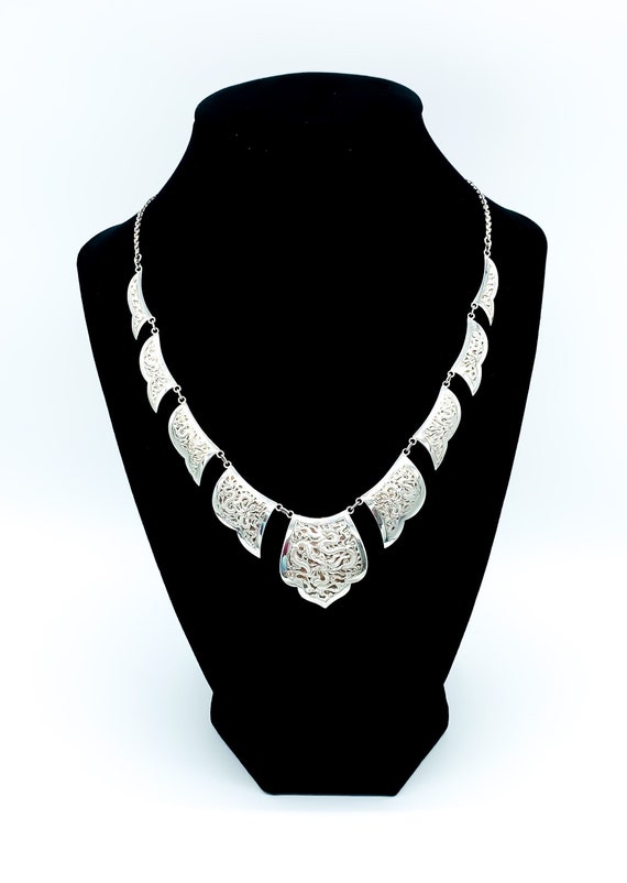 Vintage Chinese Sterling Silver Dragon Collar Neck