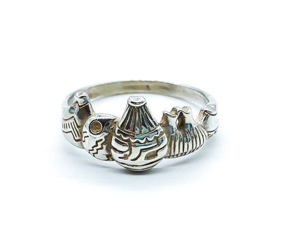 Vintage Native American Sterling Silver Pottery Ring Size 11/ Vintage Sterling Ring/ Sterling Silver Ring/ Native American Ring