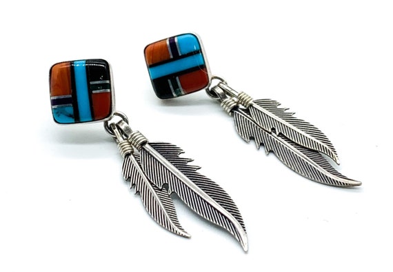 Vintage Large Navajo Notched Dropdangle Earrings 925 Sterling Er 940 123759757477