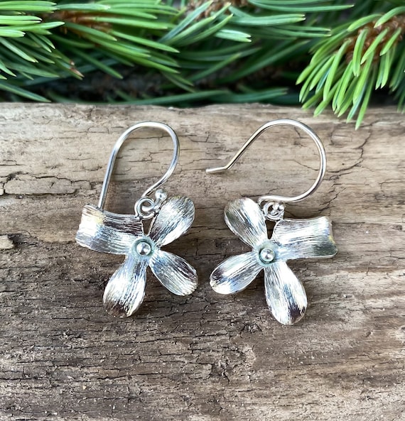 Vintage Modernist Sterling Silver Flower Earrings/ Sterling Flower Earrings/ Vintage Sterling Earrings/ Sterling Silver Earrings