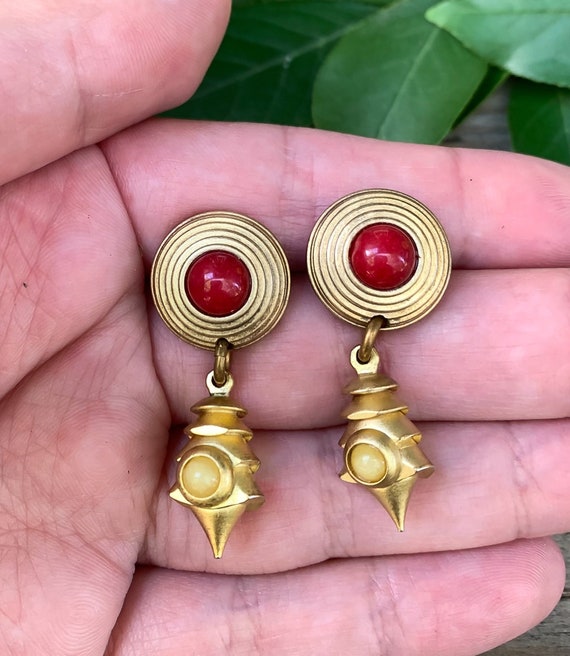 Vintage Modernist G.N.Buonanno Gold Tone Red Enam… - image 7