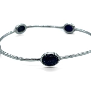 Vintage Sterling Silver Lapis Lazuli Station Bangle Bracelet 8&quot;/ Sterling Silver Bangle Bracelet/ Sterling Lapis Bangle Bracelet/ Bangle