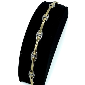 Vintage 14k Yellow & White Gold Link Bracelet 7&quot;/ 14k Yellow Gold Link Bracelet/ 14k White Gold Link Bracelet/ Modernist 14k Gold Bracelet