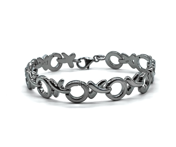 Vintage Sterling Silver Diamond XOXO Bracelet 8”/ Vintage Sterling Bracelet/ Sterling Silver Bracelet/ Sterling Diamond Bracelet/ XOXO