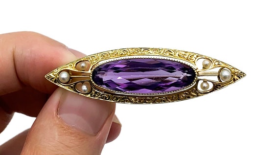 Antique Victorian 14k yellow Gold Amethyst Seed P… - image 2