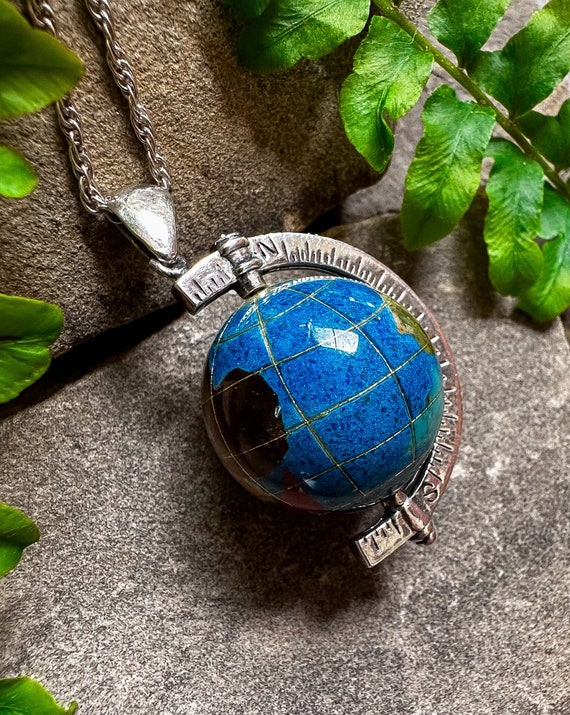 Vintage Sterling Silver Inlay Gemstone Globe Penda