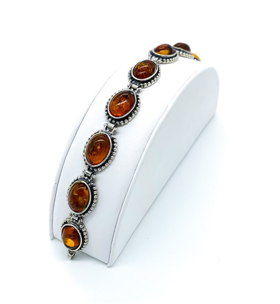 Vintage Sterling Silver Baltic Amber Link Bracelet 7.75"/ Vintage Sterling Bracelet/ Amber Bracelet/ Sterling Silver Bracelet/ Gemstone
