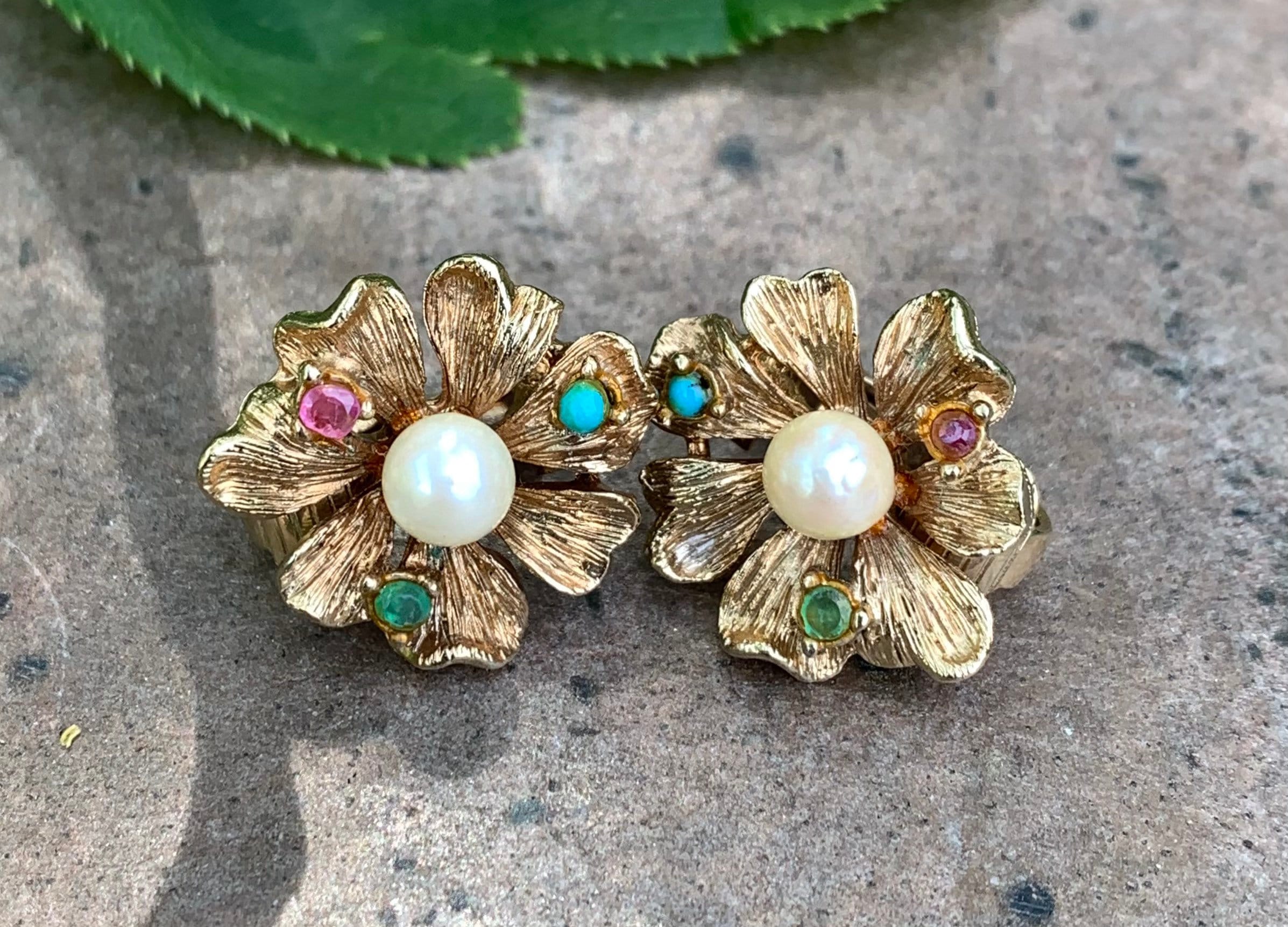 贅沢屋の Flower Century Mid Vintage Paste Gold Pearl Faux Rhinestone ビーズ、ガラス