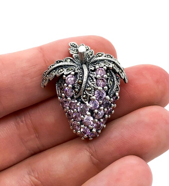 Vintage Sterling Silver Amethyst Strawberry Pin B… - image 3