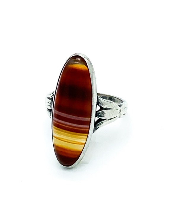 Antique Victorian Sterling Silver Red Banded Onyx… - image 1