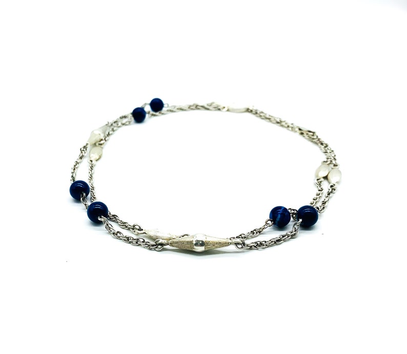 Antique Peruzzi Italy Sterling silver Ribbed Bead Lapis Lazuli Long Chain Necklace 30 Antique Peruzzi Chain Necklace Peruzzi Lapis Lazuli