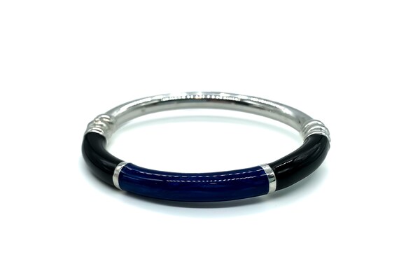 Vintage Sterling Silver Blue Black Enamel Bangle … - image 2