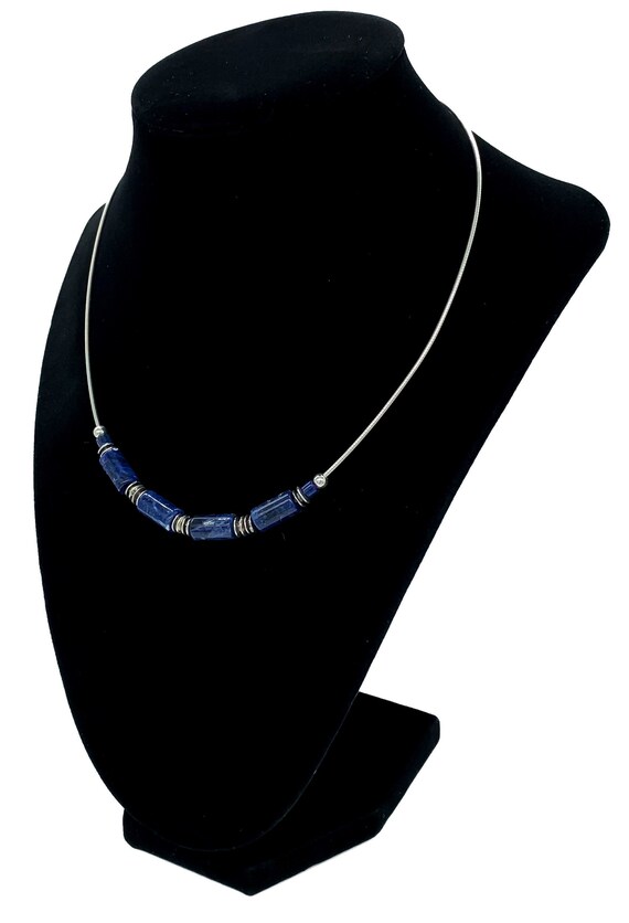 Vintage Modernist Sterling Silver Sodalite Bead C… - image 6