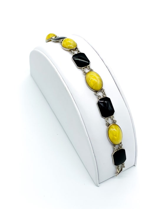 Antique Art Deco Sterling Silver Black & Yellow E… - image 6