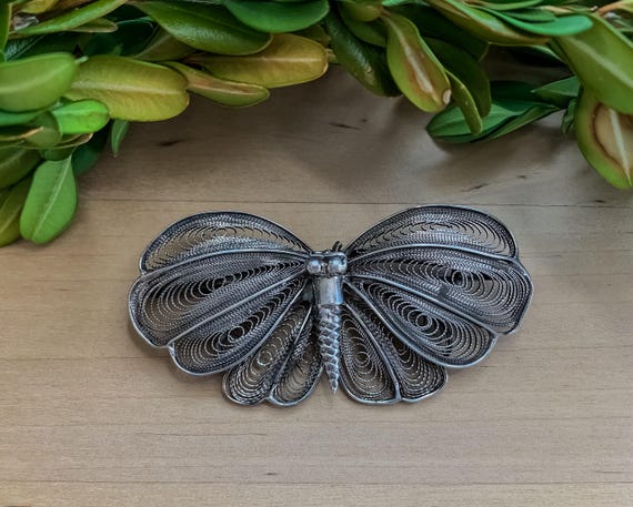 Antique Chinese Sterling Silver Filigree Butterfly Pin Brooch/ Sterling Silver Butterfly Jewelry/ Vintage Sterling Brooch/ Butterfly Pin View 5