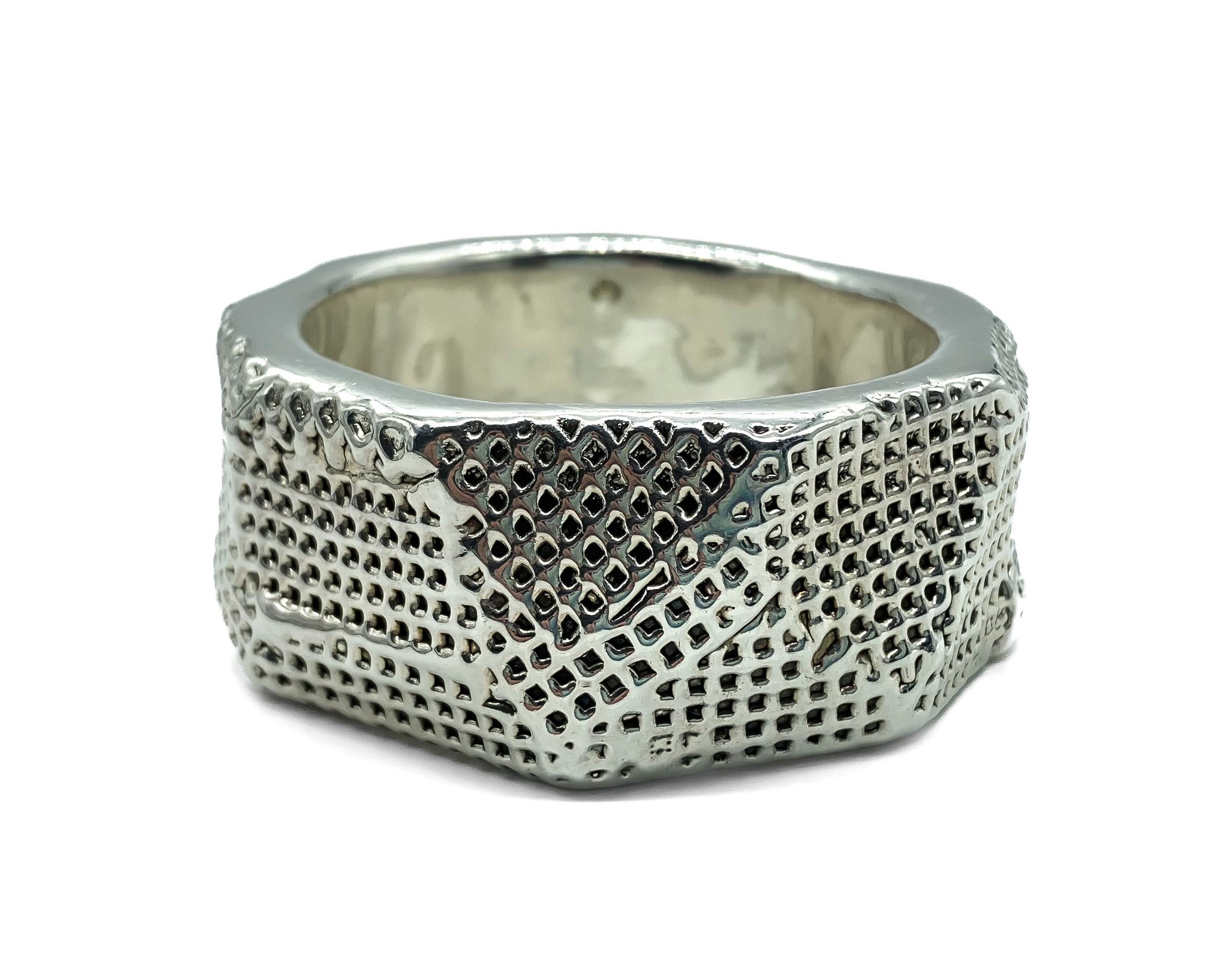 Vintage Brutalist Sterling Silver Wide Textured Bangle Bracelet 8