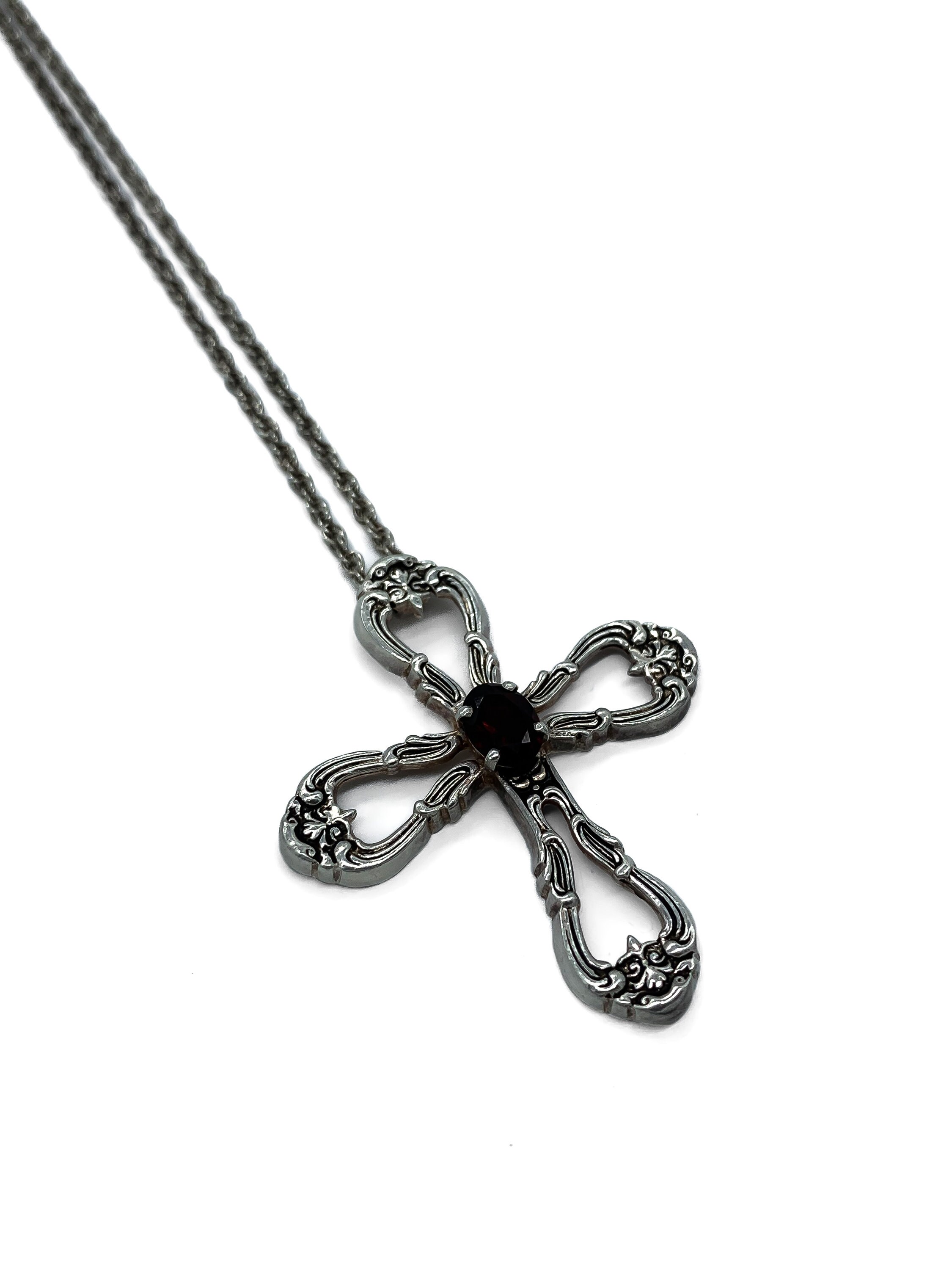日本未入荷 Gorham Vintage Sterling Pendant Cross Scroll Garnet Silver アクセサリー