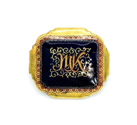 Antique Victorian German Hand Painted Porcelain MK Initials Pin Brooch/ Antique German Porcelain Brooch/ Antique Porcelain Brooch