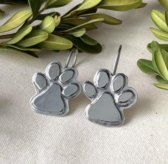 Vintage Sterling Silver Paw Print Earrings/ Sterling Animal Earrings/ Sterling Paw Print Earrings/ Vintage Sterling Earrings