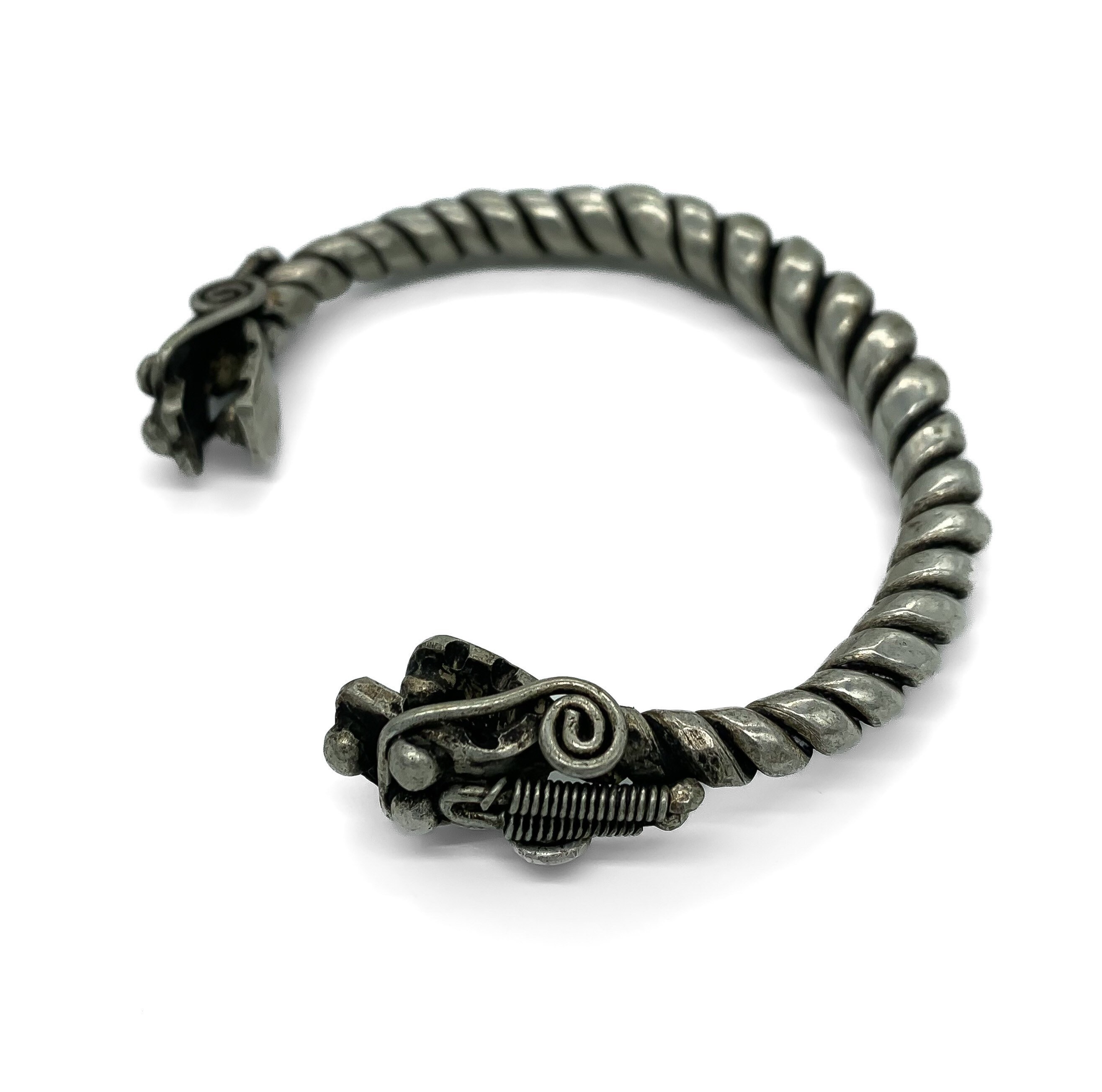 ヴィンテージ 中国龍頭 スターリングシルバー メッキ バングル