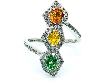 Vintage Sterling Silver Multi Color Sapphire White Spinel Ring Size 9.5/ Orange Sapphire Ring/ Yellow Sapphire Ring/Green Sapphire