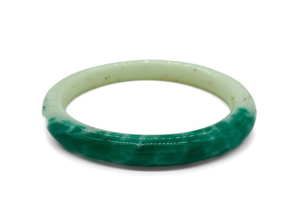 Antique Art Deco Peking Jade Art Glass Bangle Bra… - image 2