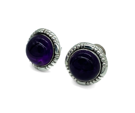 Vintage Modernist Sterling Silver Round Amethyst … - image 4