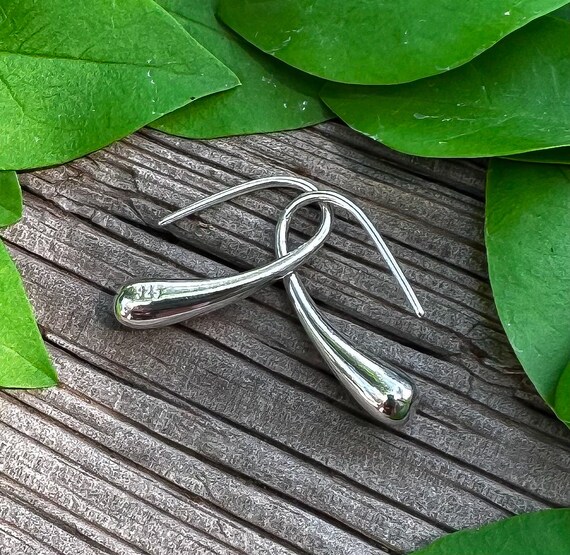 Vintage Modernist Sterling Silver Teardrop Earrin… - image 3